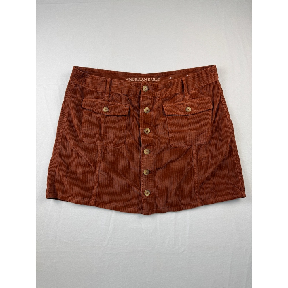 American Eagle Womens Rust Brown Corduroy Button Front Mini Skirt Size 20